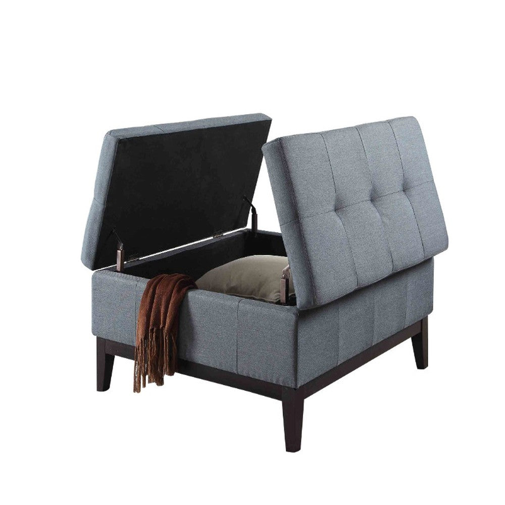 36’ Slate Blue Linen And Black Tufted Storage - Ottomans