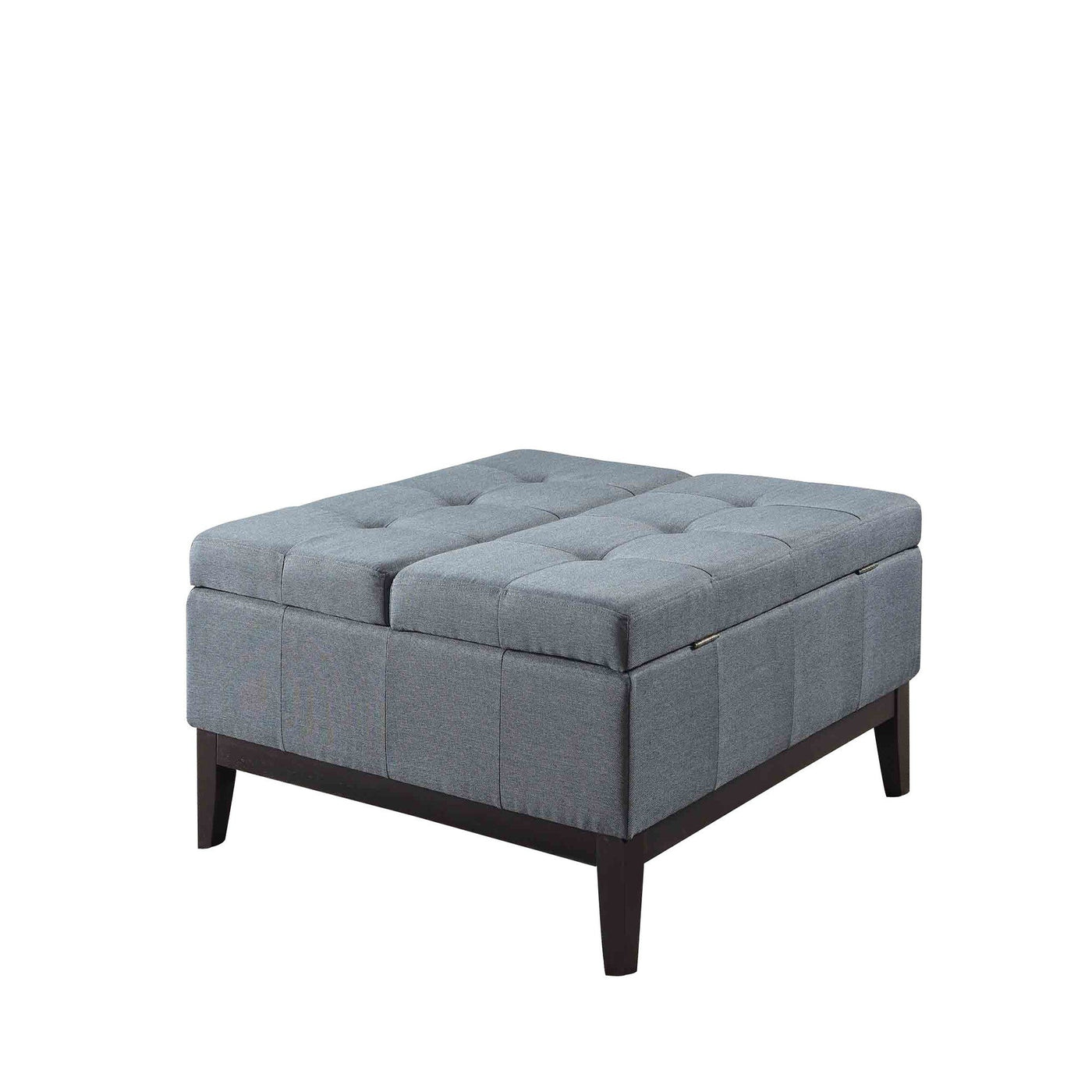 36’ Slate Blue Linen And Black Tufted Storage - Ottomans