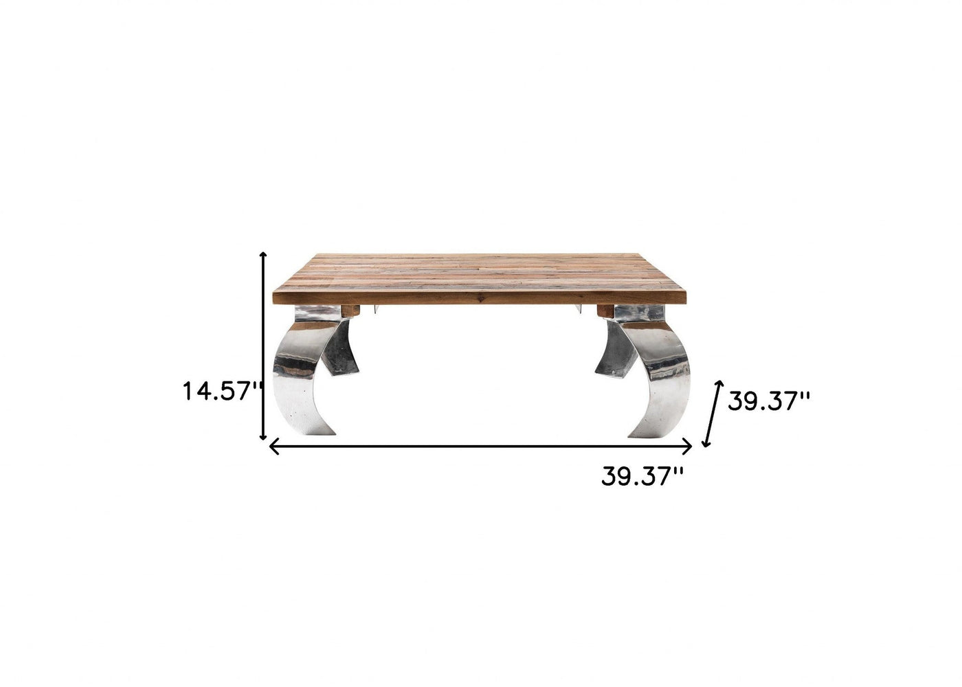 39’ Natural And Silver Metallic Reclaimed Wood And Aluminum Square Coffee Table - Coffee Tables