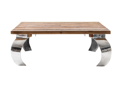 39’ Natural And Silver Metallic Reclaimed Wood And Aluminum Square Coffee Table - Coffee Tables