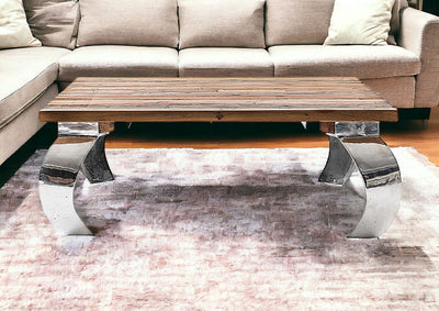 39’ Natural And Silver Metallic Reclaimed Wood And Aluminum Square Coffee Table - Coffee Tables