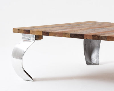 39’’ Natural And Silver Metallic Reclaimed Wood And Aluminum Square Coffee Table - Coffee Tables