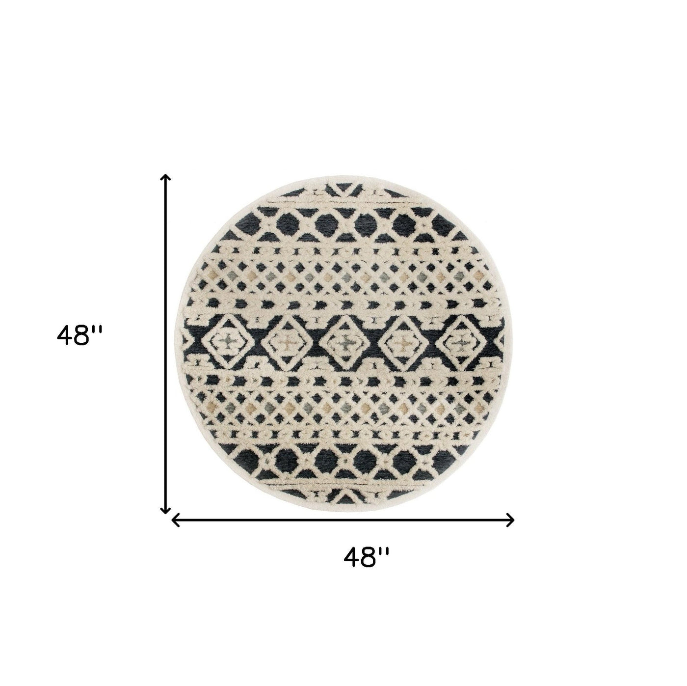 4’ Round Blue and Cream Decorative Area Rug - 4’ Round - Area Rugs
