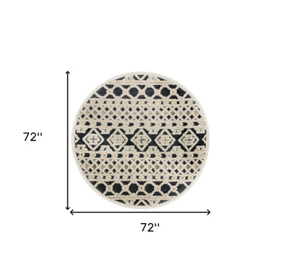 4’ Round Blue and Cream Decorative Area Rug - 6’ Round - Area Rugs