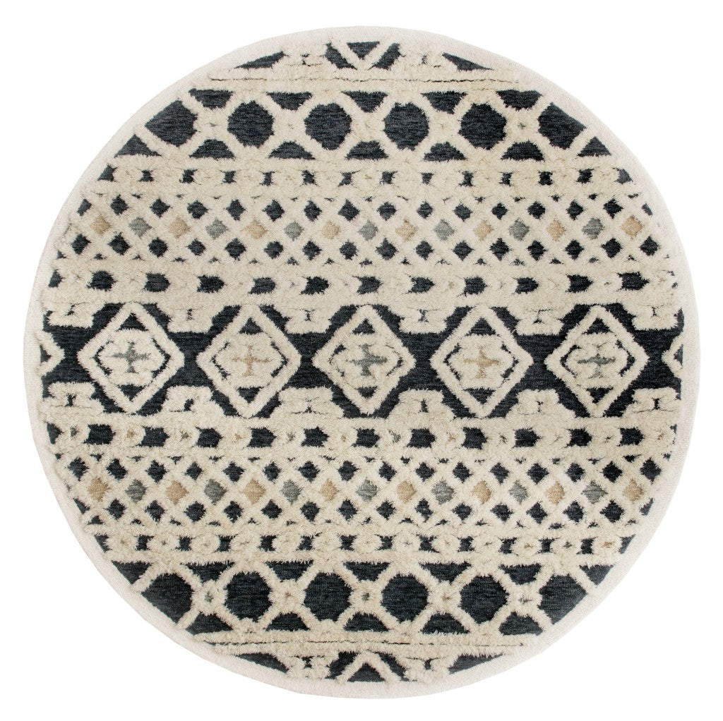 4’ Round Blue and Cream Decorative Area Rug - Area Rugs