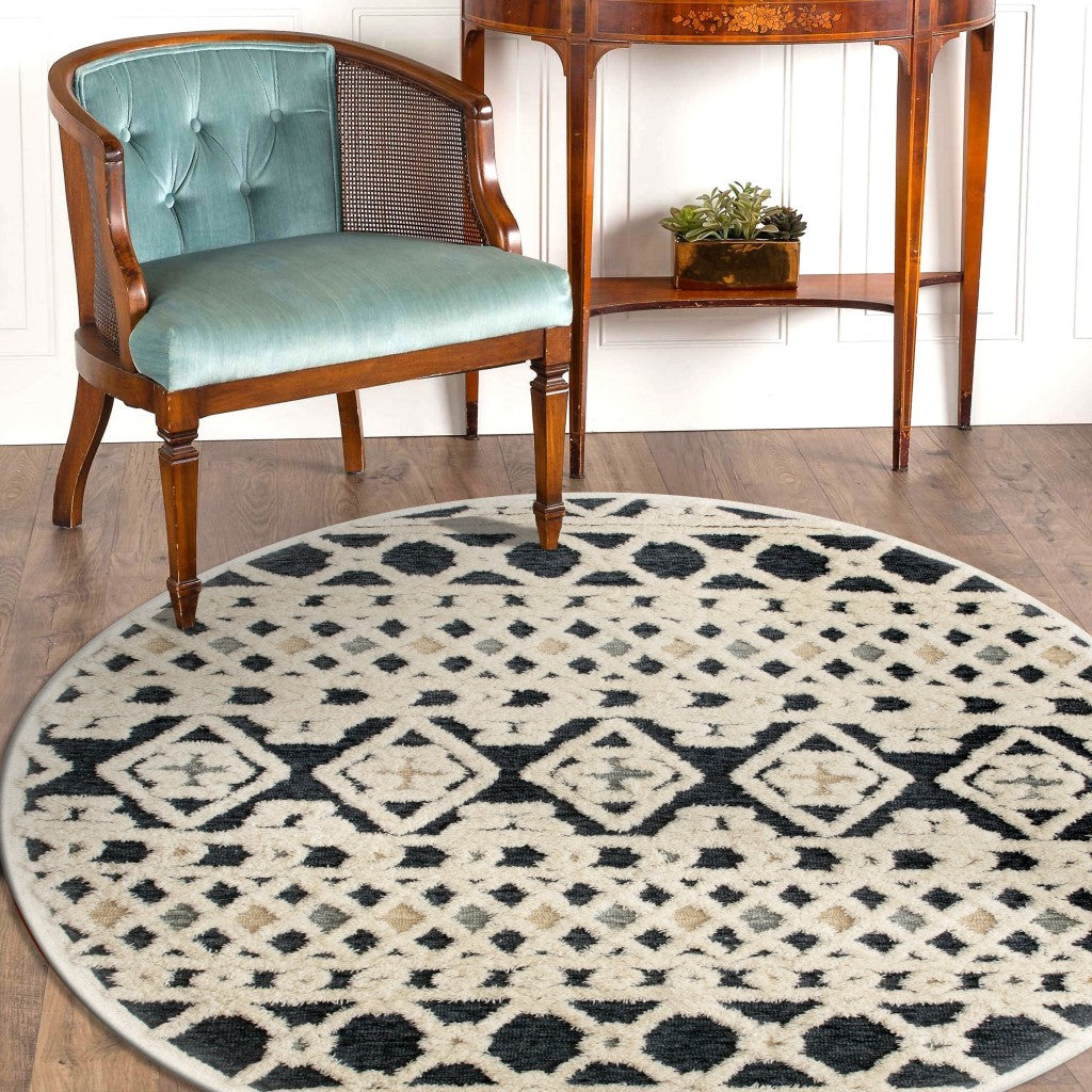 4’ Round Blue and Cream Decorative Area Rug - Area Rugs