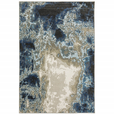 4’ X 6’ Blue Grey Charcoal And Beige Abstract Power Loom Stain Resistant Area Rug - Area Rugs