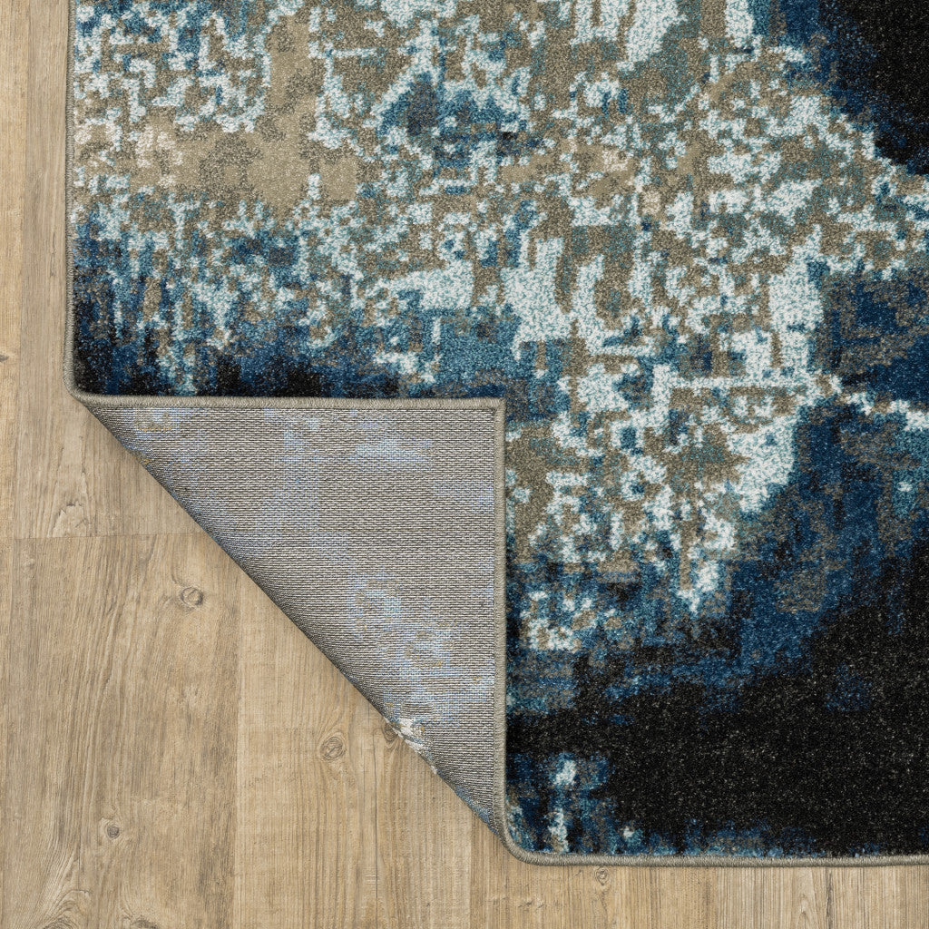 4’ X 6’ Blue Grey Charcoal And Beige Abstract Power Loom Stain Resistant Area Rug - Area Rugs