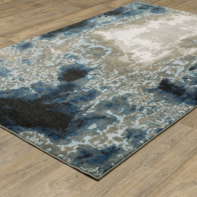 4’ X 6’ Blue Grey Charcoal And Beige Abstract Power Loom Stain Resistant Area Rug - Area Rugs