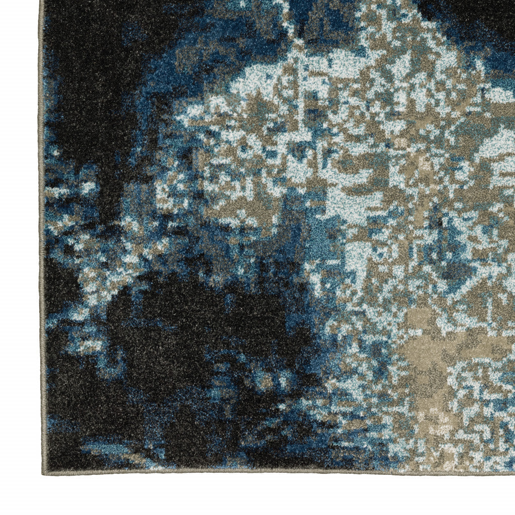 4’ X 6’ Blue Grey Charcoal And Beige Abstract Power Loom Stain Resistant Area Rug - Area Rugs