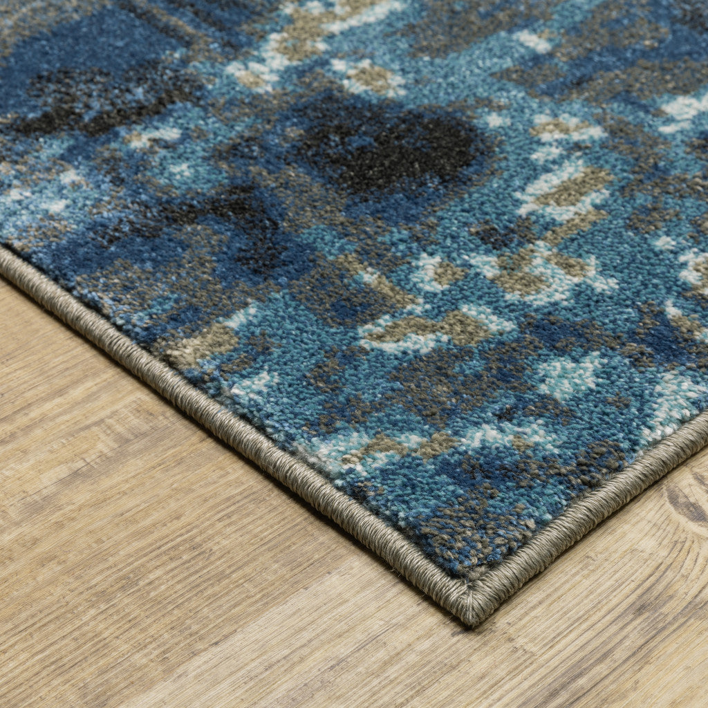 4’ X 6’ Blue Grey Charcoal And Beige Abstract Power Loom Stain Resistant Area Rug - Area Rugs