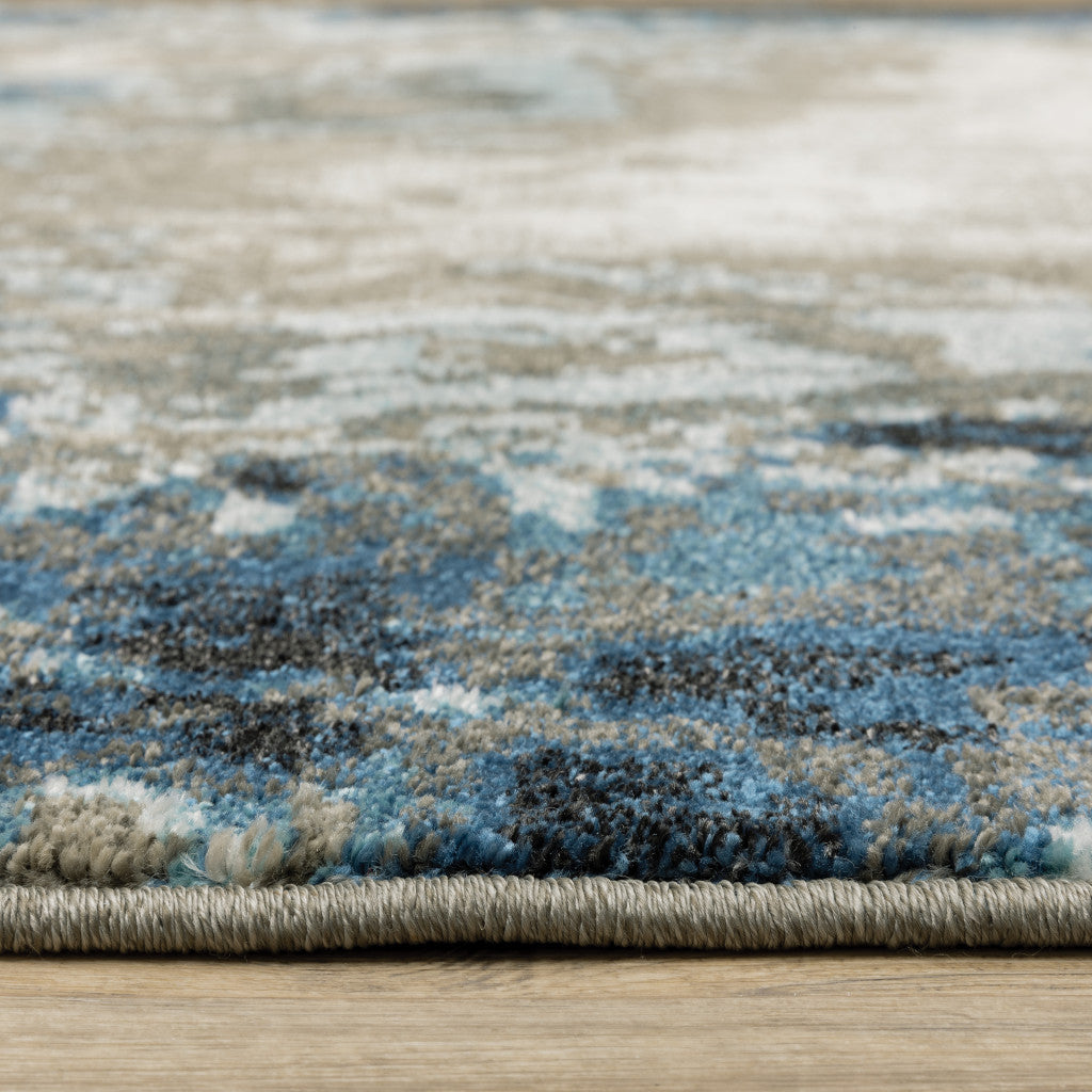 4’ X 6’ Blue Grey Charcoal And Beige Abstract Power Loom Stain Resistant Area Rug - Area Rugs