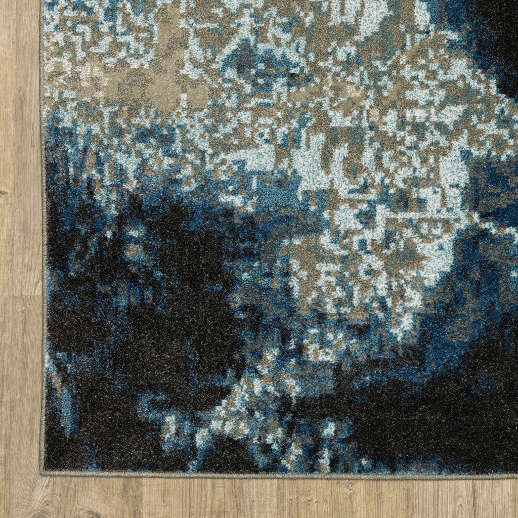 4’ X 6’ Blue Grey Charcoal And Beige Abstract Power Loom Stain Resistant Area Rug - Area Rugs