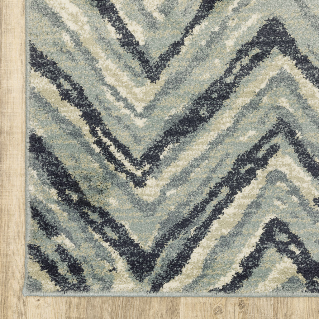 4’ X 6’ Blue Ivory Grey Beige And Light Blue Geometric Power Loom Stain Resistant Area Rug - Area Rugs