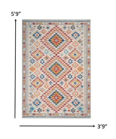 4’ X 6’ Gray And Ivory Geometric Dhurrie Area Rug - 4’ x 6’ - Area Rugs