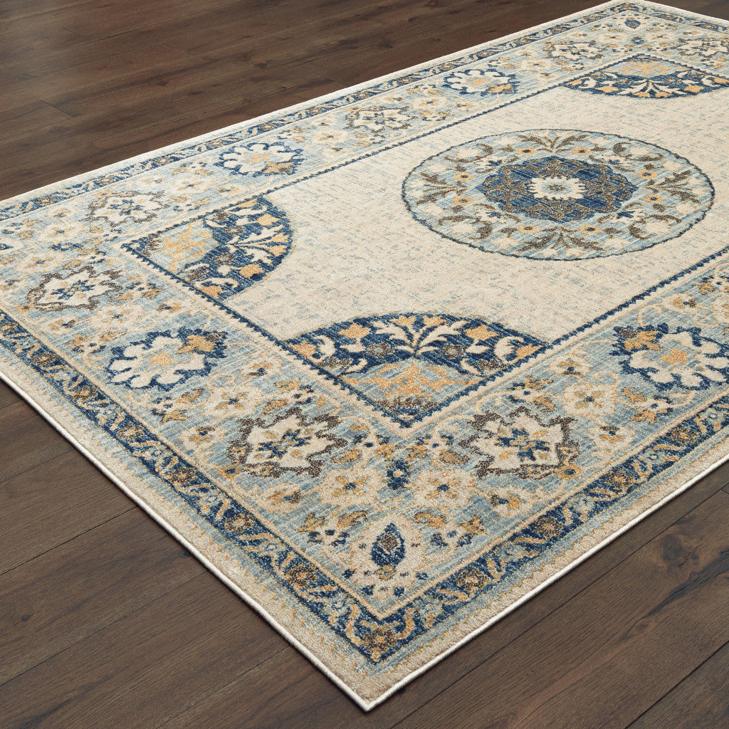 4’ X 6’ Ivory And Blue Oriental Power Loom Stain Resistant Area Rug - Area Rugs