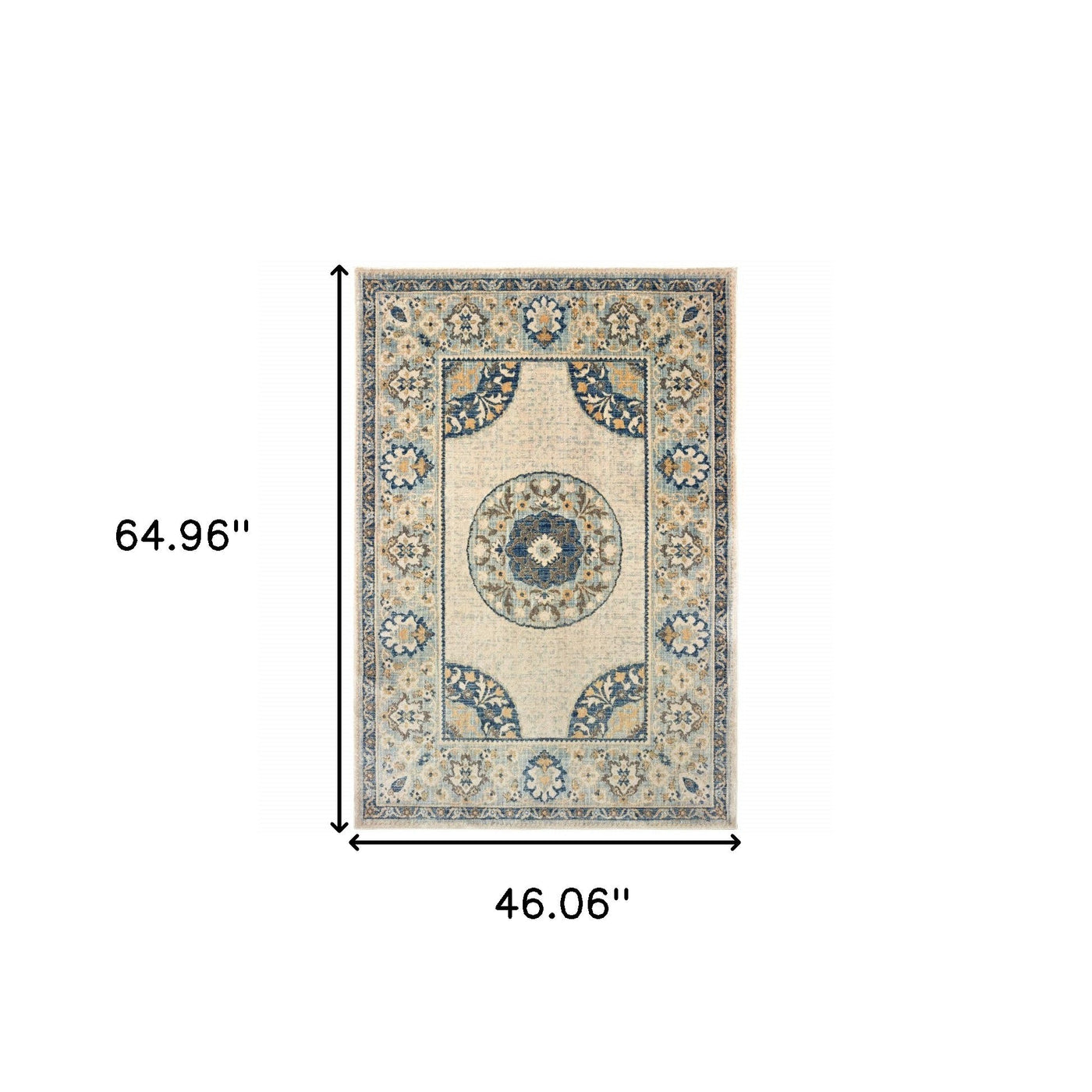 4’ X 6’ Ivory And Blue Oriental Power Loom Stain Resistant Area Rug - Area Rugs