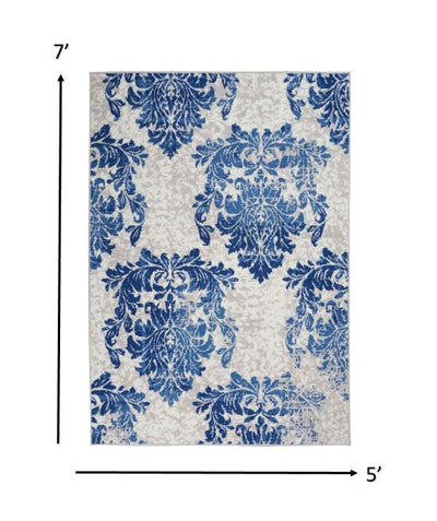 4’ X 6’ Navy Blue Floral Dhurrie Area Rug - 5’ x 7’ / Ivory Navy - Area Rugs
