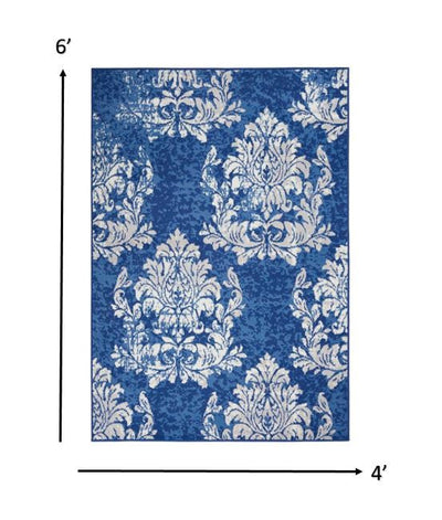 4’ X 6’ Navy Blue Floral Dhurrie Area Rug - Area Rugs