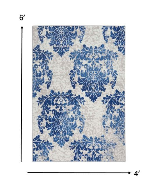 4’ X 6’ Navy Blue Floral Dhurrie Area Rug - 4’ x 6’ / Ivory Navy - Area Rugs