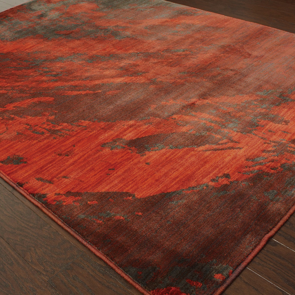 4’ X 6’ Red And Grey Abstract Power Loom Stain Resistant Area Rug - Area Rugs