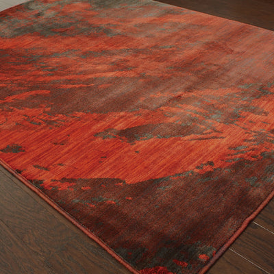 4’ X 6’ Red And Grey Abstract Power Loom Stain Resistant Area Rug - Area Rugs