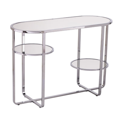 42’’ Clear and Silver Mirrored Glass Oval Frame Console Table With Storage - Console Tables