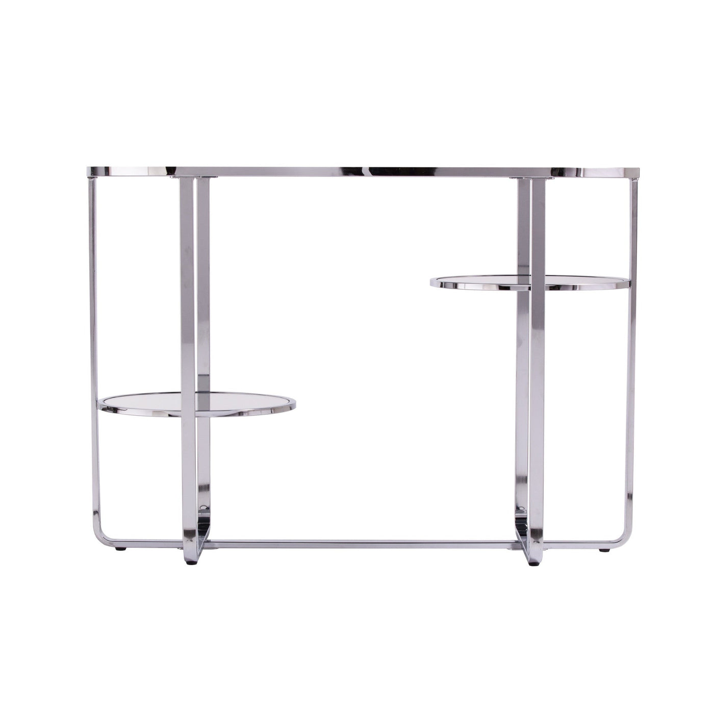 42’’ Clear and Silver Mirrored Glass Oval Frame Console Table With Storage - Console Tables