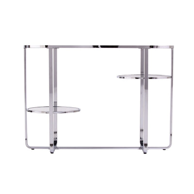 42’’ Clear and Silver Mirrored Glass Oval Frame Console Table With Storage - Console Tables