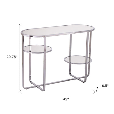 42’’ Clear and Silver Mirrored Glass Oval Frame Console Table With Storage - Console Tables