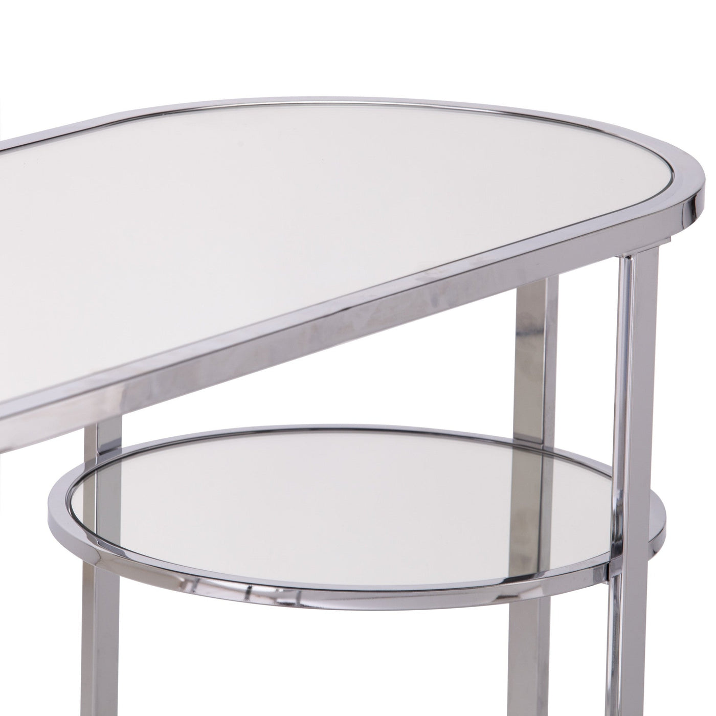 42’’ Clear and Silver Mirrored Glass Oval Frame Console Table With Storage - Console Tables