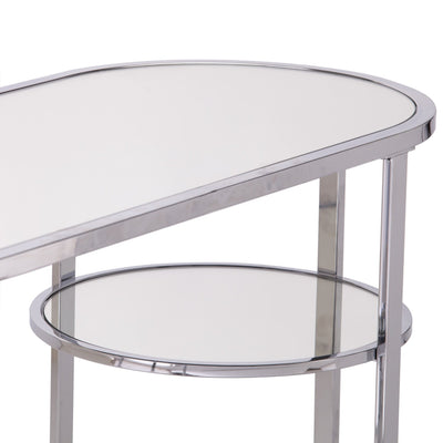 42’’ Clear and Silver Mirrored Glass Oval Frame Console Table With Storage - Console Tables