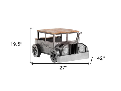 42’ Grey And Brown Vintage Style Truck Solid Wood and Metal Coffee Table - Coffee Tables