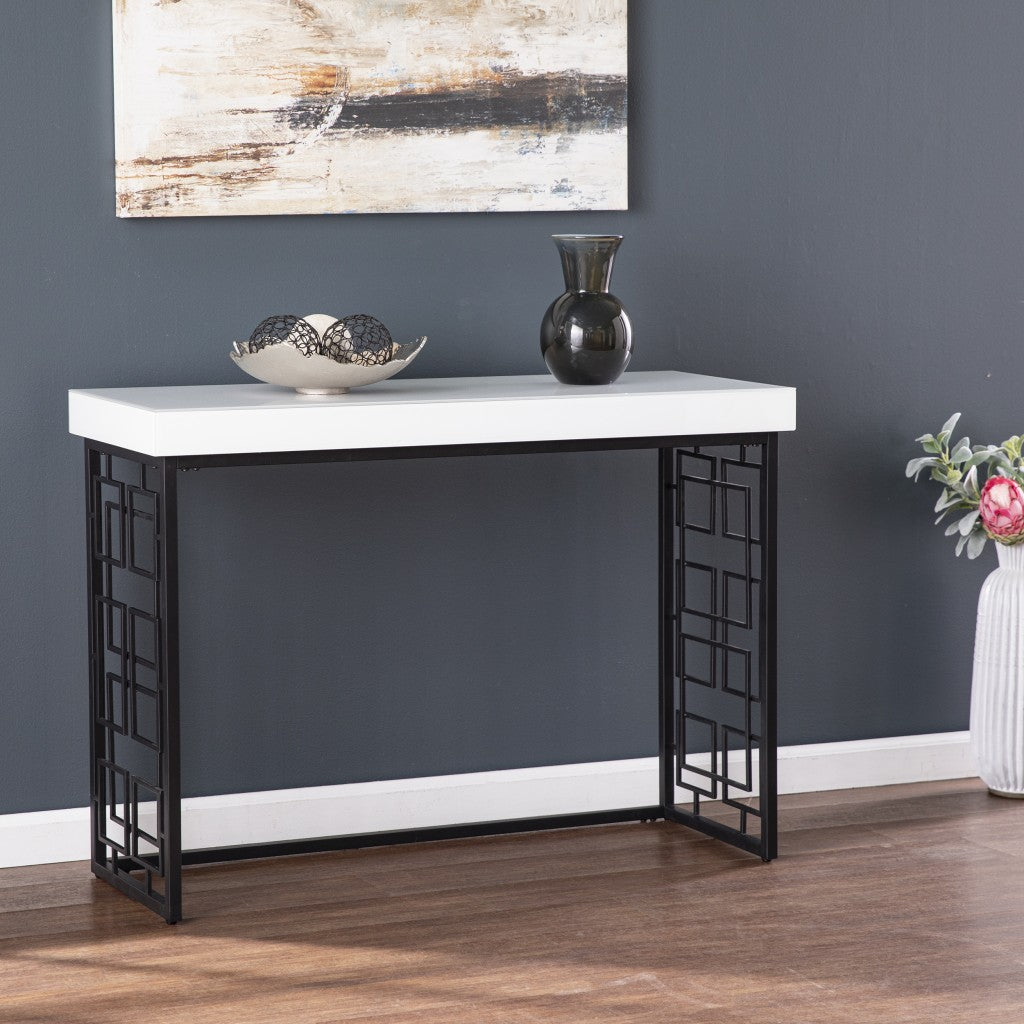 42’ White and Black Glass Sled Console Table - Console Tables