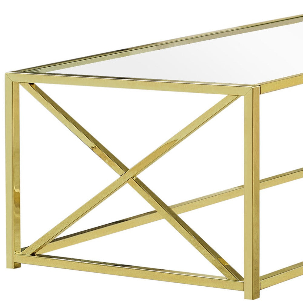 44’ Clear And Gold Glass And Iron Coffee Table - Gold,Clear - Coffee Tables