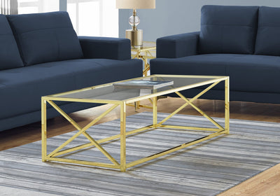 44’ Clear And Gold Glass And Iron Coffee Table - Coffee Tables