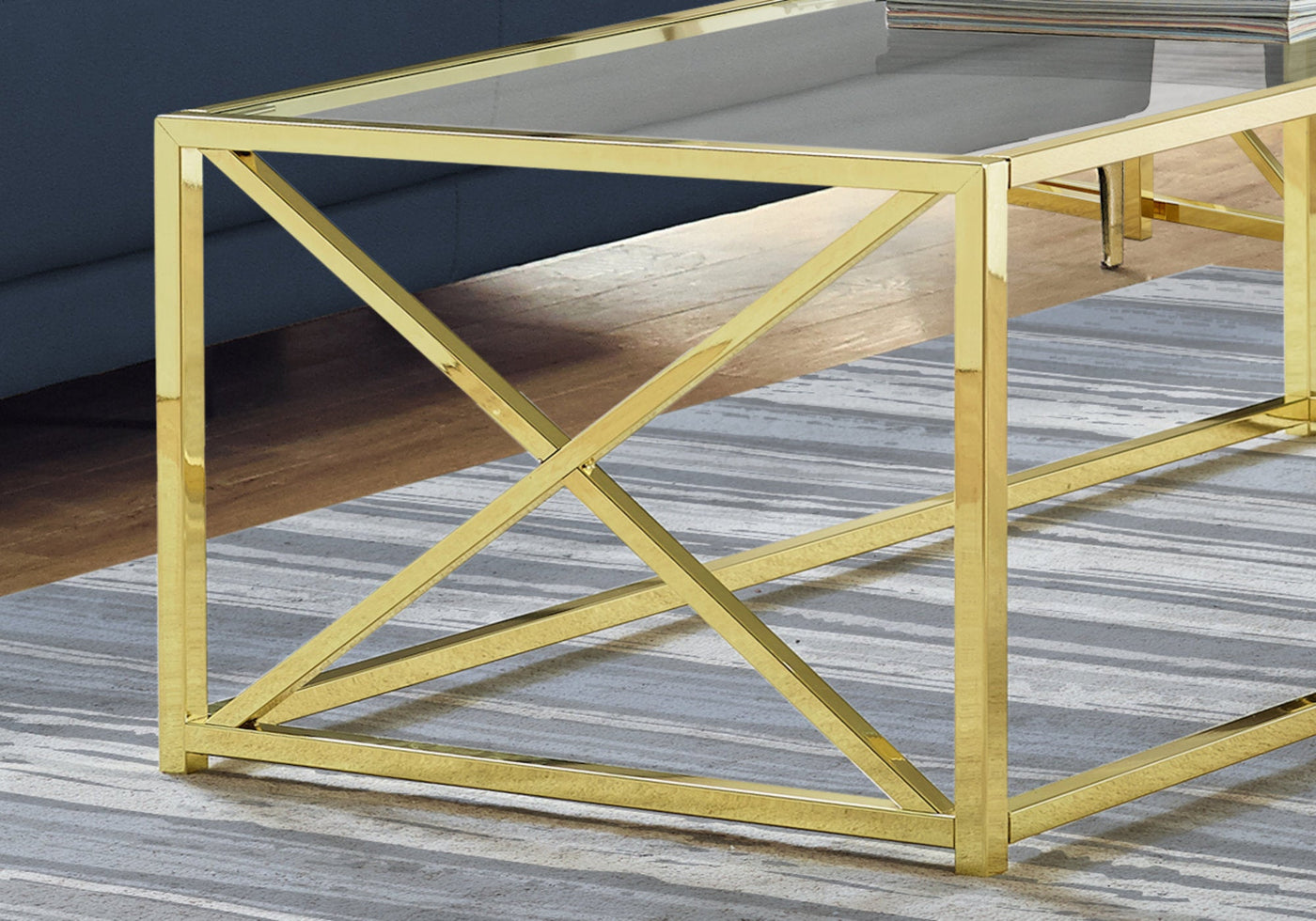 44’ Clear And Gold Glass And Iron Coffee Table - Coffee Tables