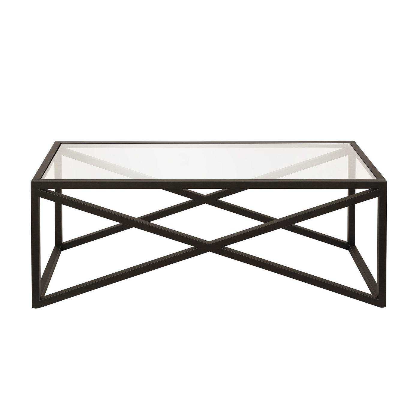 46’ Black Glass And Steel Coffee Table - Coffee Tables