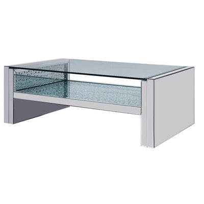 47’’ Clear And Silver Glass Mirrored Coffee Table With Shelf - Coffee Tables