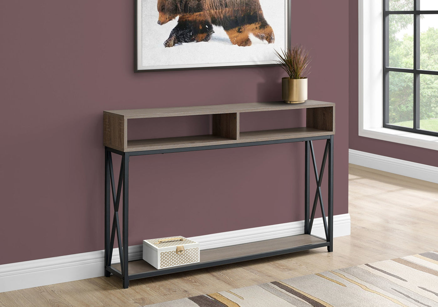 47’ Taupe And Black Frame Console Table With Storage - Console Tables