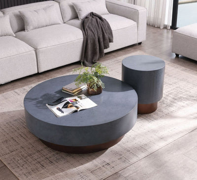 48’’ Antique Copper And Grey Steel Round Coffee Table - Coffee Tables