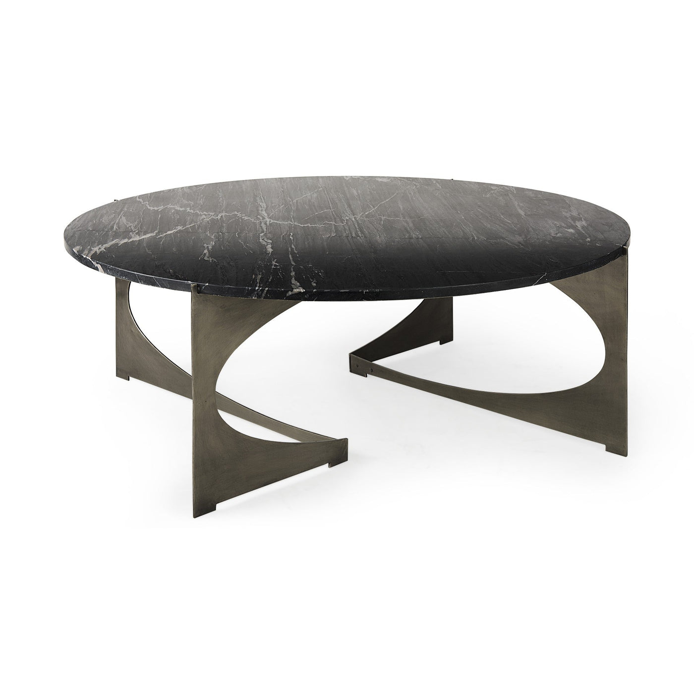 48’ Black And Gold Genuine Marble And Iron Round Coffee Table - Coffee Tables