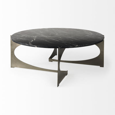 48’ Black And Gold Genuine Marble And Iron Round Coffee Table - Coffee Tables