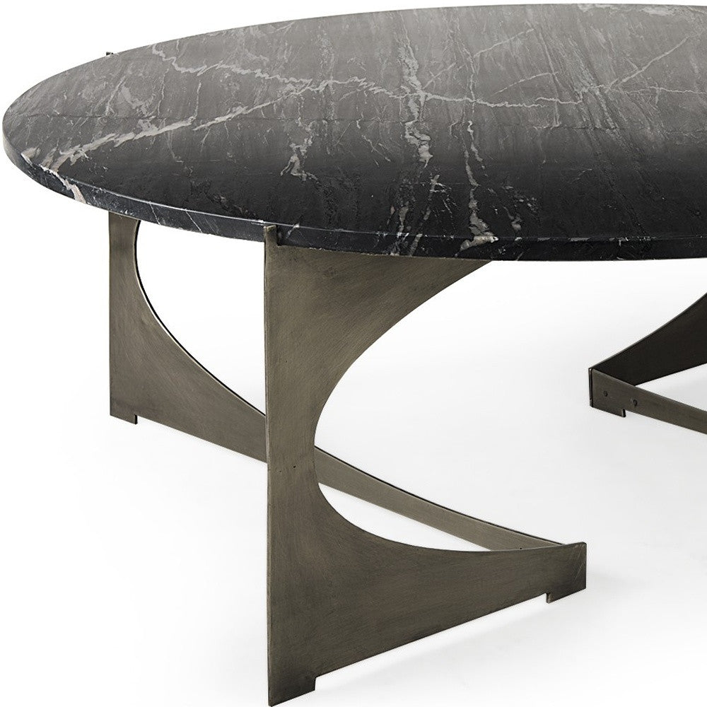 48’ Black And Gold Genuine Marble And Iron Round Coffee Table - Coffee Tables