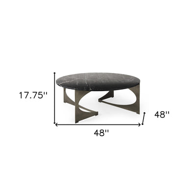 48’ Black And Gold Genuine Marble And Iron Round Coffee Table - Coffee Tables