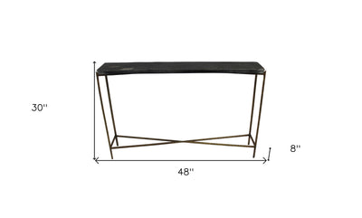 48’ Black and Gold Stone Frame Console Table - Console Tables