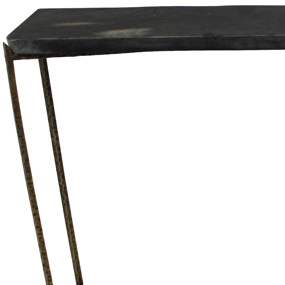 48’ Black and Gold Stone Frame Console Table - Console Tables