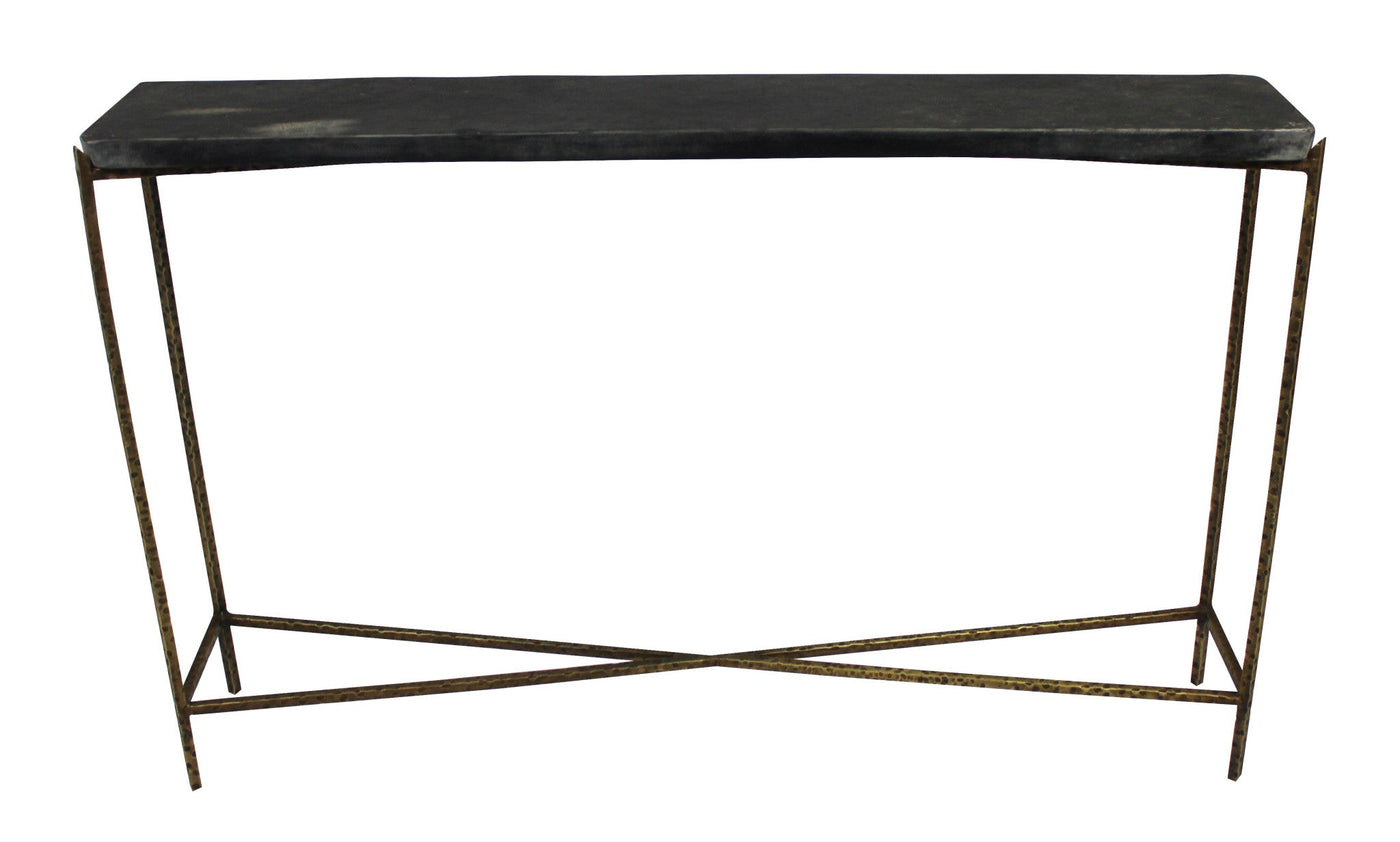 48’ Black and Gold Stone Frame Console Table - Console Tables