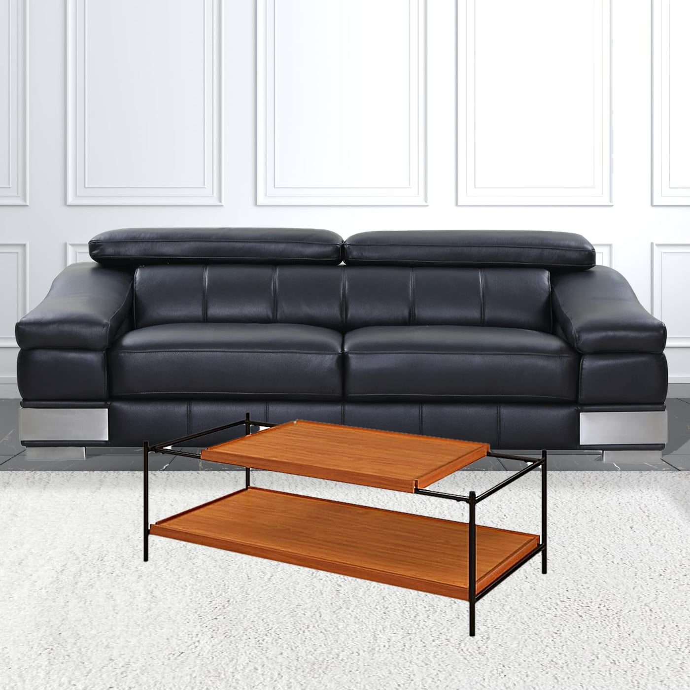 48’ Black And Honey Oak Rectangular Coffee Table With Shelf - Coffee Tables