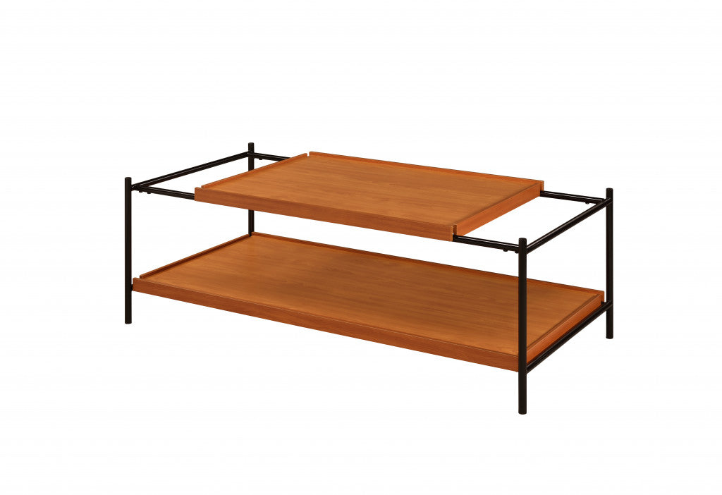 48’ Black And Honey Oak Rectangular Coffee Table With Shelf - Coffee Tables